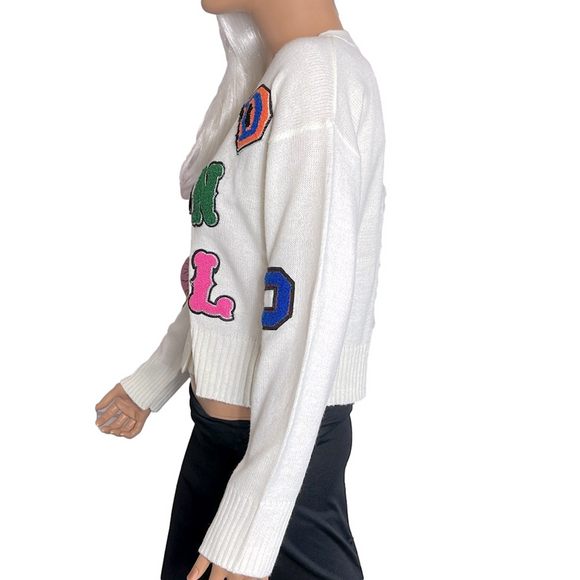 Vintage Y2K Runway 7 Preppy Letter Print V-Neck Cardigan Knit Sweater Medium - Picture 7 of 15